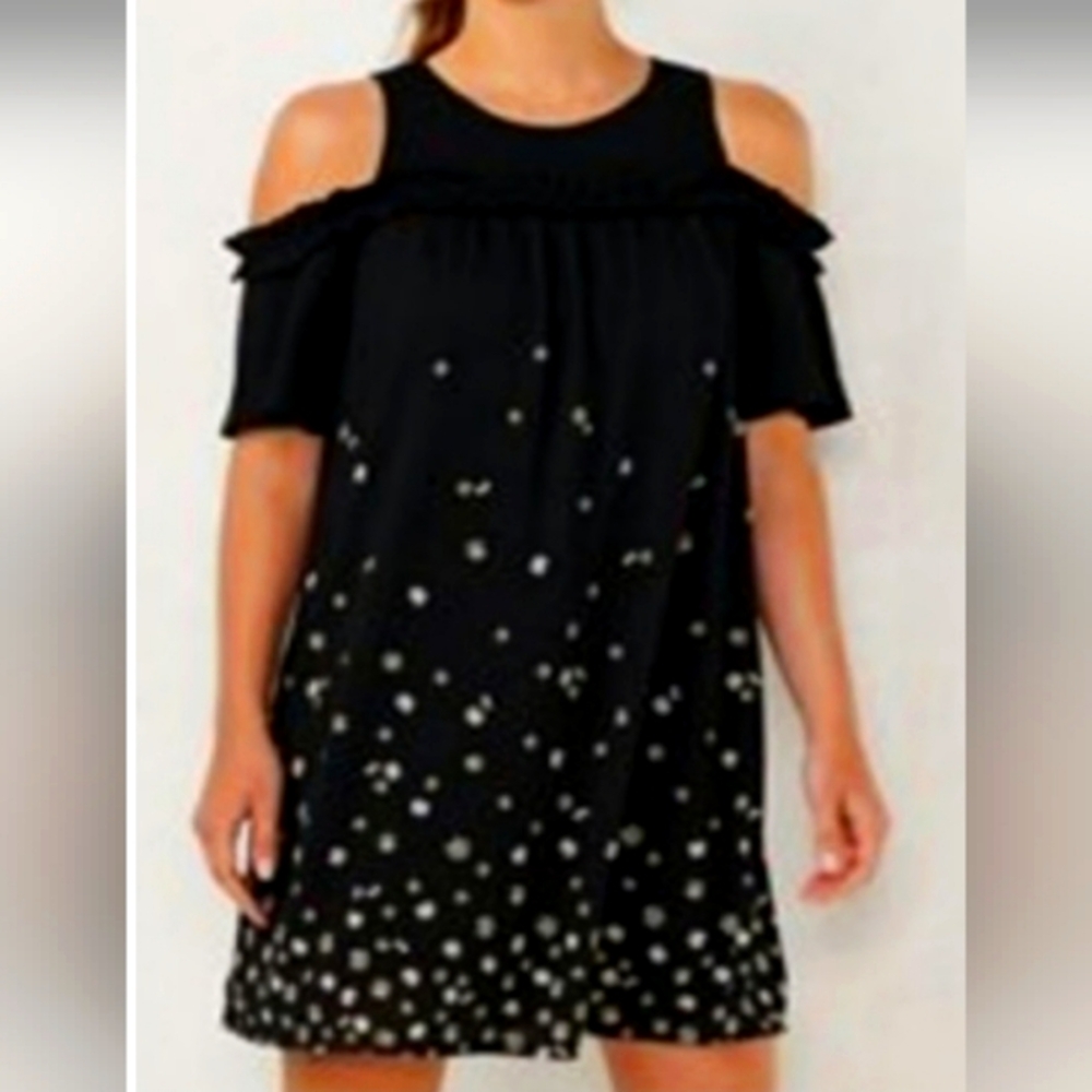NWOT Elegant Black Cold Shoulder Dress with Daisy Accents M Lauren Conrad